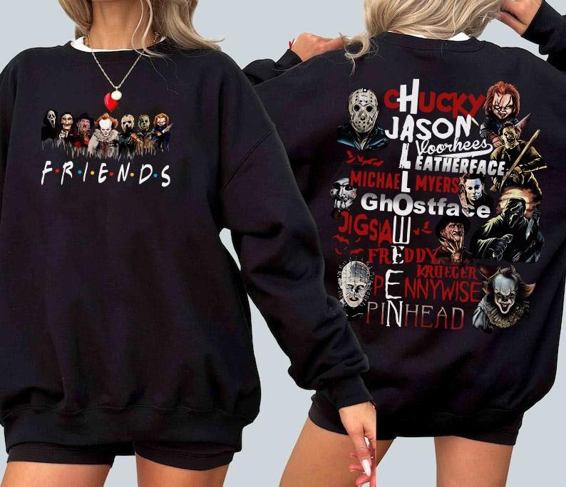 Spooky Sips: Hallowwenn Charactor Horror MovieShirt | Halloween Killers Friends Movie Unisex Shirt Double Sides | Must Have Halloween Shirt