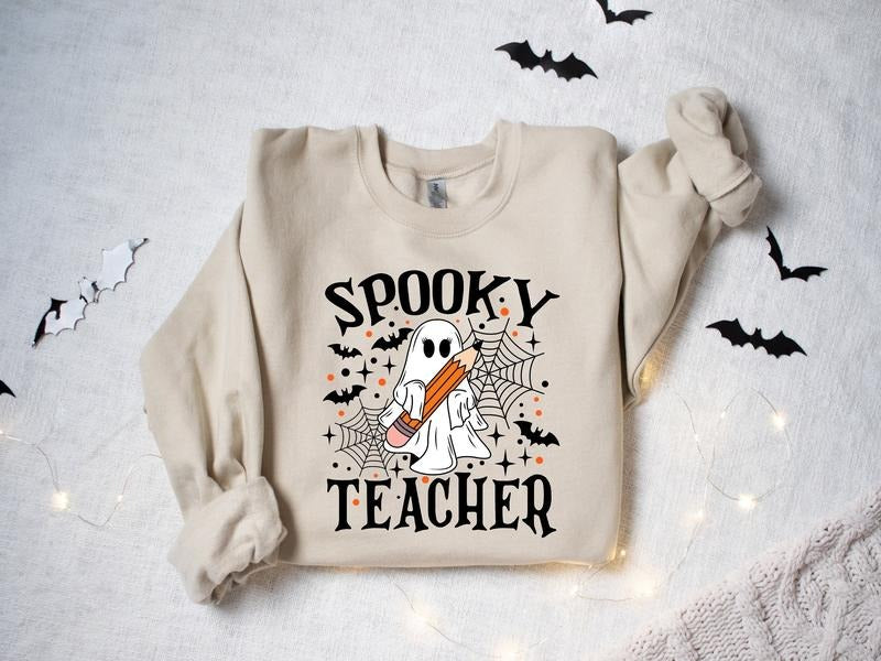 Spooky Teacher Sweatshirt, Fall Halloween Teacher Sweater, Ghost Shirt, Halloween Ghost Teacher Shirt, Spooky Season Teacher Shirt, Fall Teacher Sweater, Halloween Teacher Appreciation Gift Shirt
