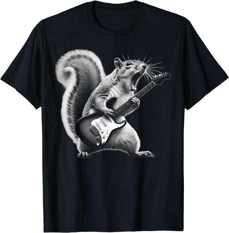 Squirrel Playing Guitar Rock and Roll T-Shirt | Unisex Cotton Tee, Short Sleeve, Size S-5XL