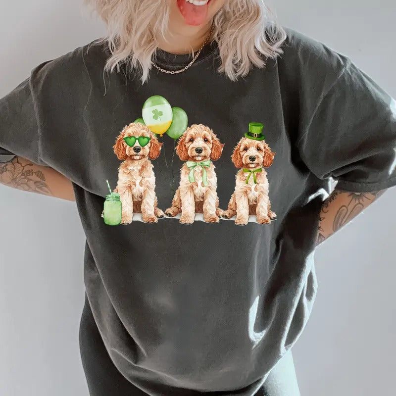 St. Patty's Day Goldendoodle Shirt ~ Unisex Apparel Relaxed Fit Printed In The USA Clothing Womenswear Casual Comfort Cotton