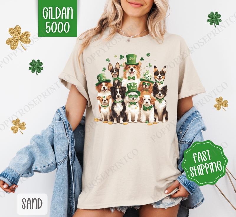 St Patrick Dog Shirt Gildan, St Patrick's Day Dogs Women's Tee, Cute Women's Tshirt Plus Sizes, Dog Mom Holiday Shirt