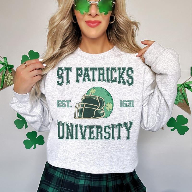 St Patrick's University St Patty's Day Lucky Shamrock Football sweatshirt T-Shirts, Hoodie | WearSparks.com
