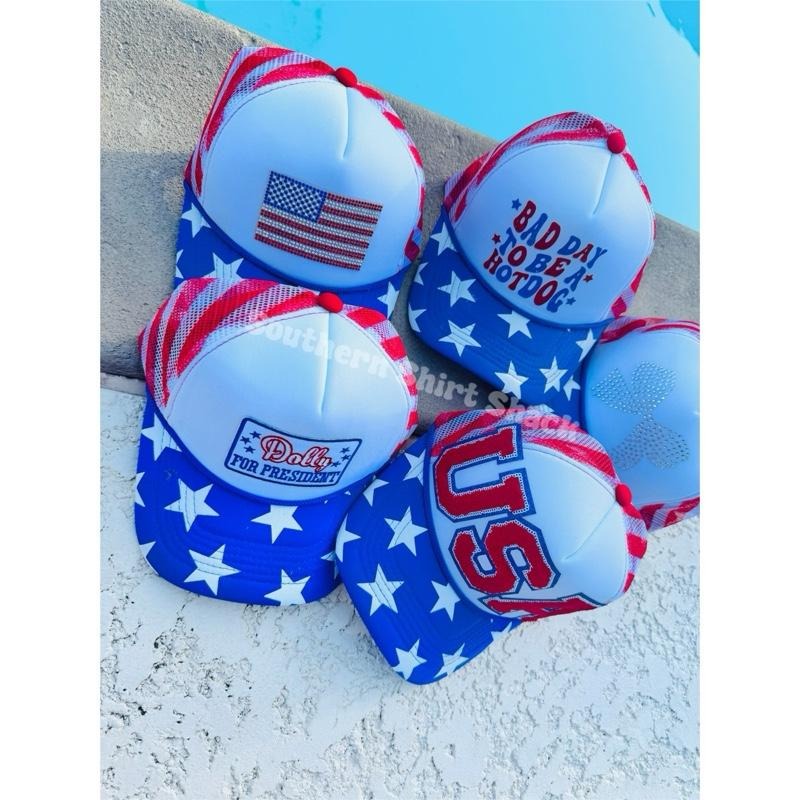 Stars & Stripes Trucker Hat | Patriotic Trucker Hat | 4th of July Trucker Hat | USA Chenille Patch Hat