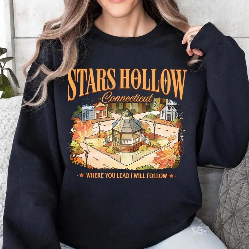 Stars Hollow Connecticut Sweatshirt, Autumn Festival Shirts, Lukes Dinner Hoodie, Where You Lead I Will Follow, Book Lover Gift