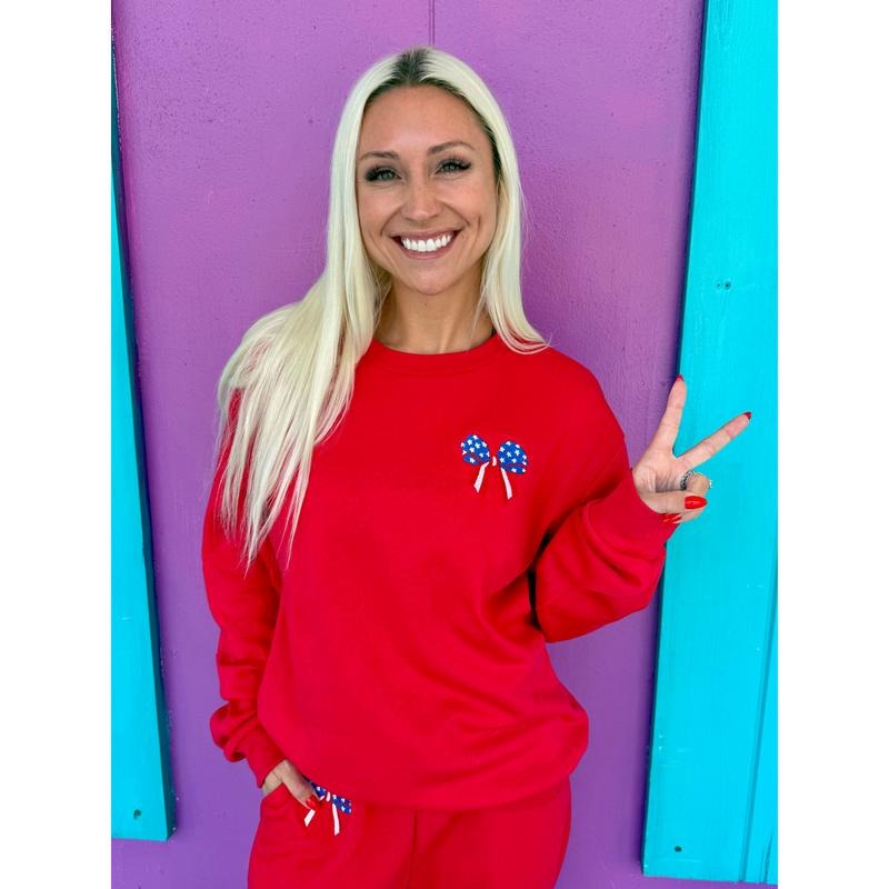 Stars and Stripes Bow Embroidered Sweatshirt