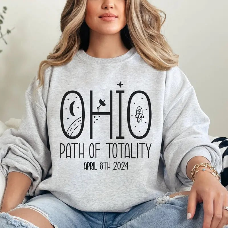 State of Ohio Path of Totality Solar Eclipse April 8th 2024, Science Teacher, Astronomy, Planetary Event Gilden Unisex Crewneck Sweatshirt