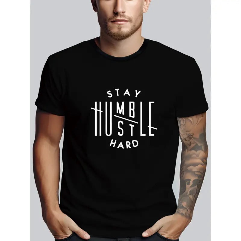 Stay Humble Hustle Hard Mens Graphic Tee - Lightweight & Breathable Short Sleeve Shirt for Summer Casual Style Made in USA