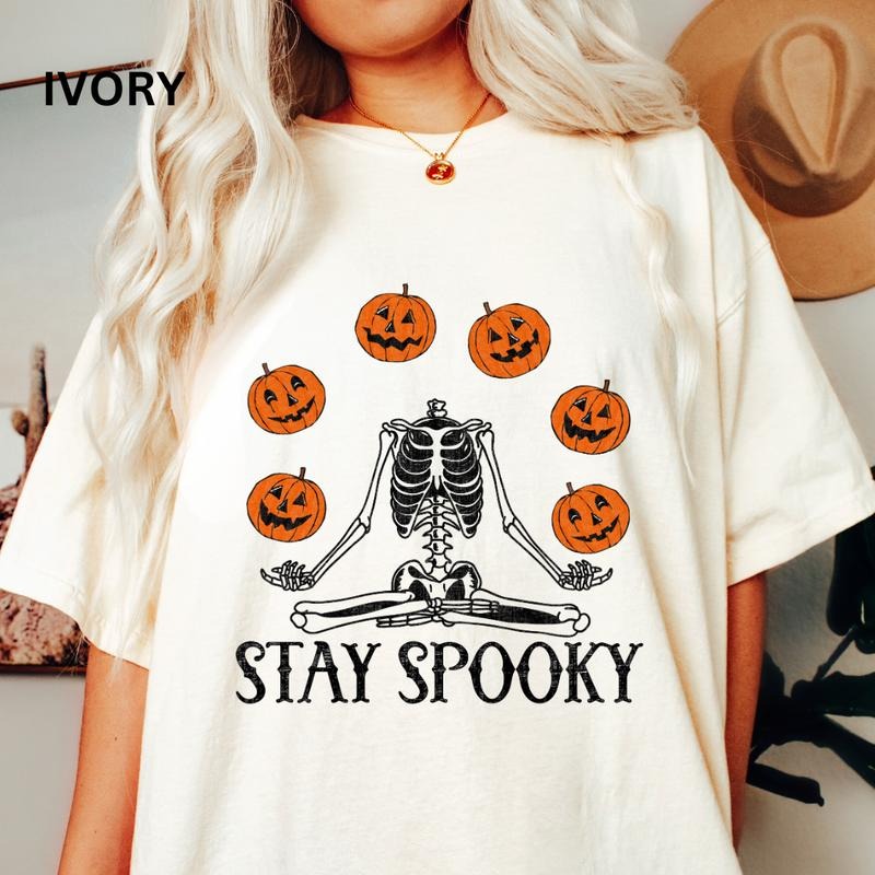 Stay Spooky Skeleton Pumpkin Shirt, Pumpkin Spice Coffee shirt, Comfort Colors Halloween Shirt, Casual Shirt Unisex,...