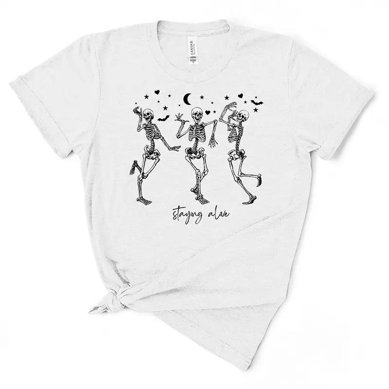 Staying Alive Skeleton T-shirt - Women's T-Shirt - Soft & Breathable Cotton, Unisex Sizing - Fit