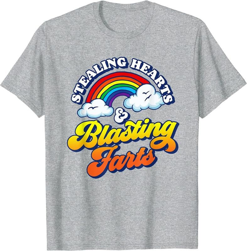 Stealing Hearts & Blasting Farts Funny Rainbow Valentines T-Shirt | Unisex Cotton Tee, Size S-5XL