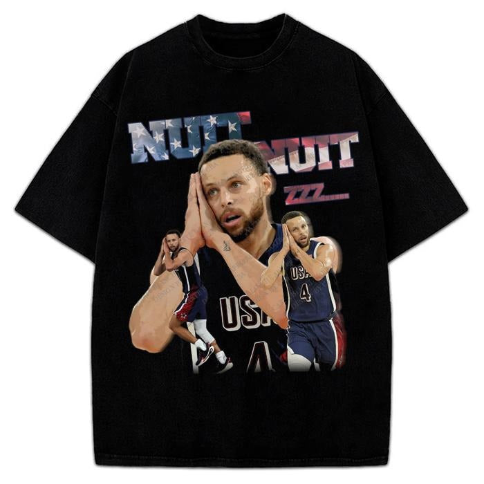 Stephen Curry Celly Nuit Nuit Night Night USA World Champion Custom Graphic Tee Crewneck Cotton