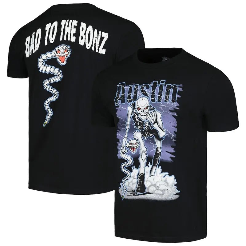Steve Austin Bad to The Bonz Graphic T-Shirt, Doodle Metal Style Skeleton Stone Cold Bootleg Style Graphic Shirt, Austin 3:16 Wrestling Fan Gift For Men Women Unisex Tee, Crew Neck SweatShirt, Hoodie