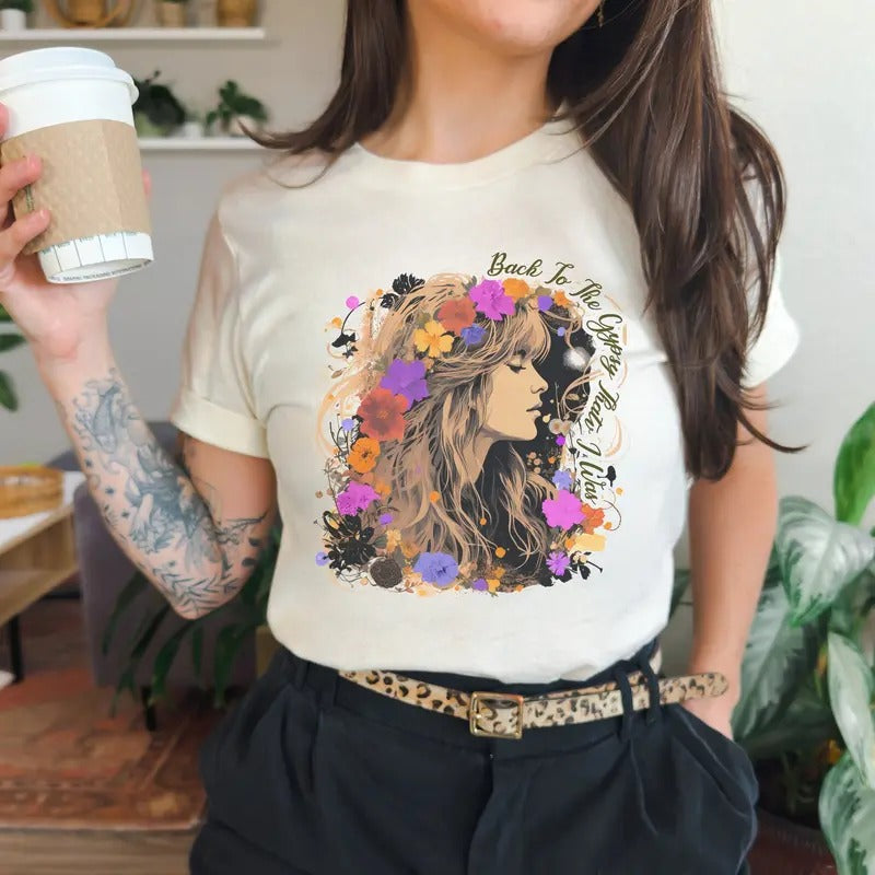 Stevie Nicks Inspired Floral Graphic Tee, Boho Music T-Shirt, Vintage 70s Rock Style, Gift for Music Lovers, Retro...