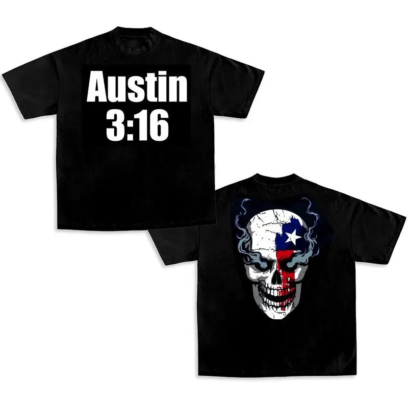 Stone Cold Steve Austin 316 Texas Flag Smoking Skull T-shirt, WWE Shirt, WWE Fans Clothing, Unisex Graphic Tee Gift For Him Her Crewneck Cotton