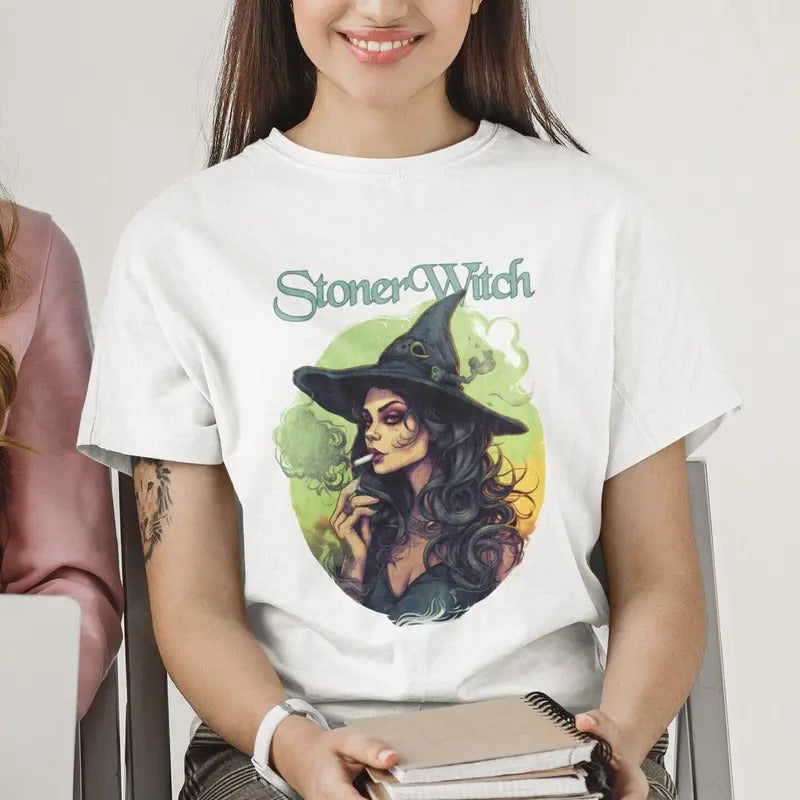 Stoner Gifts Witch Stoner Witch Shirt Stoner Witchy Shirt Weed Cannabis T-shirt For Witches