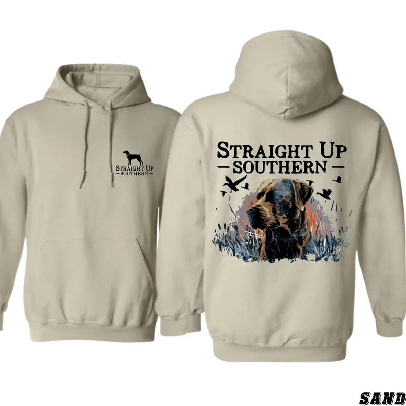 Straight Up Southern Hoodie - Bold Hunting Dog and Flying Geese Design, Perfect for Outdoor Enthusiasts and Southern Lifestyle Fans, Unisex Hoodie Offering Comfort and Style, Ideal for Hunters and Dog Lovers Who Embrace the Spirit of the South Menswear