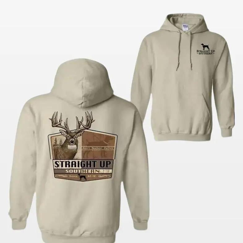 Straight Up Southern Hoodie - Deer Hunting Design, Comfortable Camo Country Sweatshirt, Casual Wear for Men & Women, Ideal for Outdoor Enthusiasts