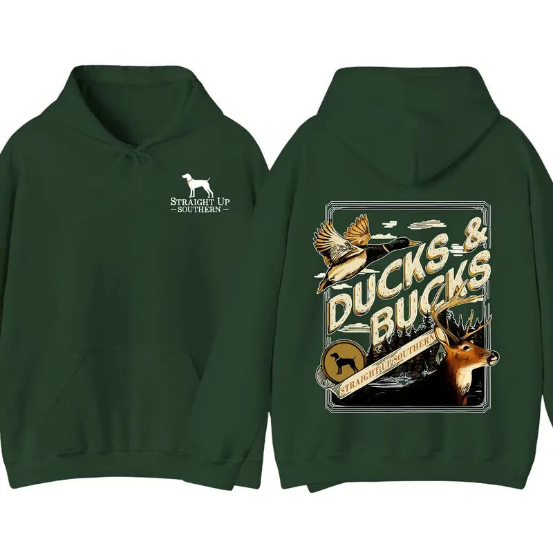 Straight Up Southern Hoodie - Ducks and Bucks Graphic Hoodie, Perfect for Outdoorsmen and Waterfowl Hunters, Unisex...