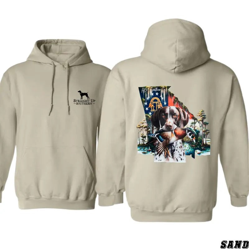 Straight Up Southern Hoodie - Hunting Dog with Duck and Scenic Southern Landscape, Perfect for Outdoorsmen and Nature...
