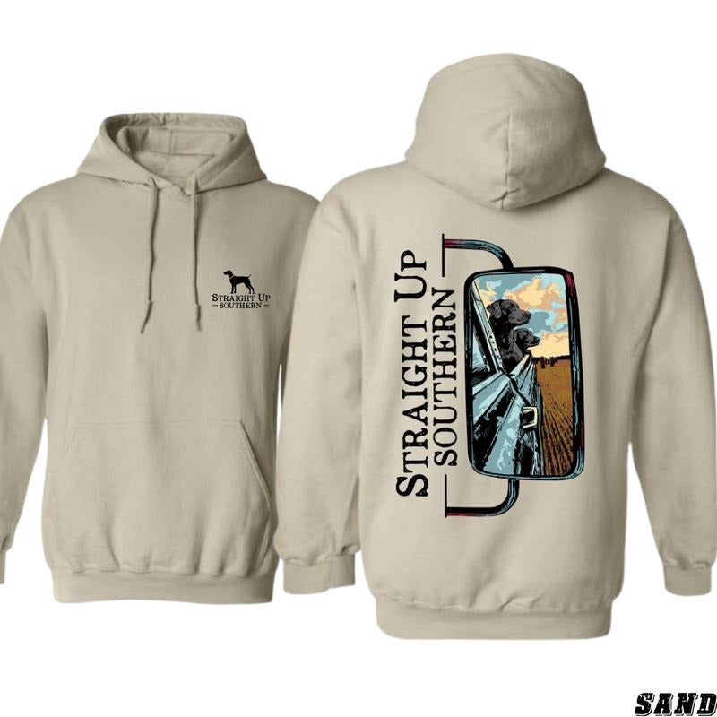 Straight Up Southern Hoodie - Unique Truck Mirror Graphic with Scenic Country View, country boy clothing, Perfect for...