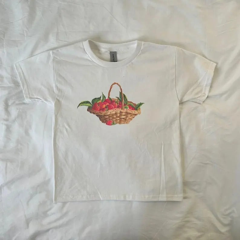 Strawberry Basket Baby Tee, ahs style, vintage fashion, retro, 90s style baby tee, streetwear, coquette,