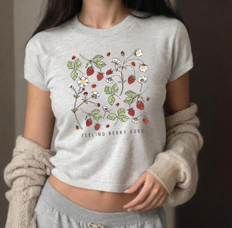 Strawberry Feeling Berry Good Baby Tee, Festival Fruit Lover, Strawberry Fruit Top Tee, Girl Y2k Style, Strawberry Summer Graphic Tee