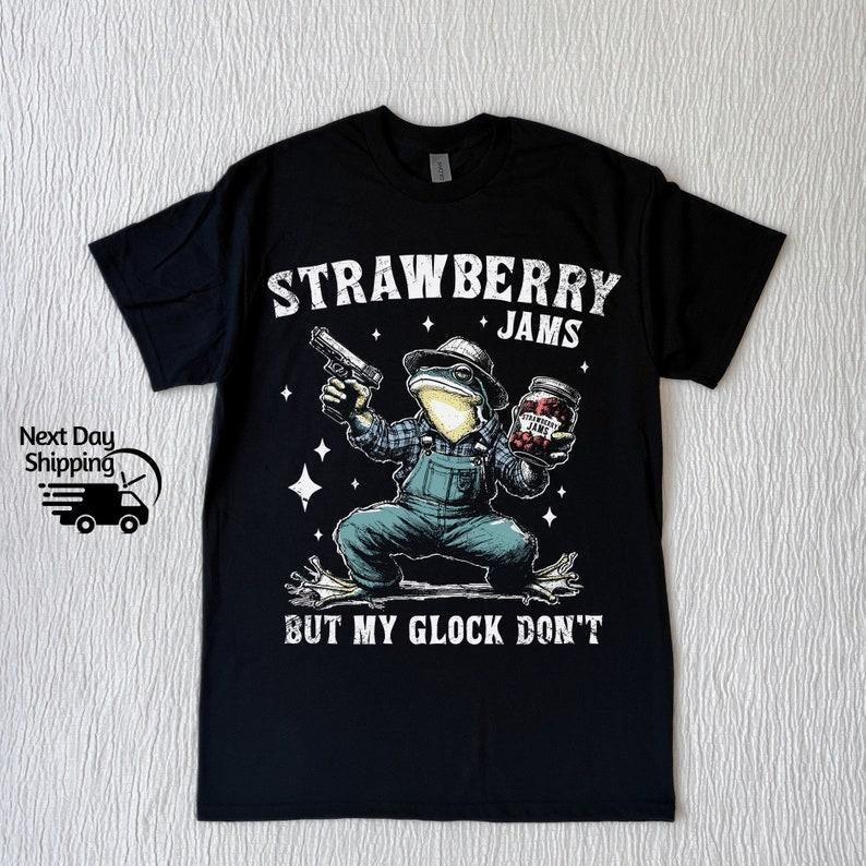 Strawberry Jams But My G Don't Tshirt, Vintage 90s Meme Shirt, Washed Frog Shirt, Strawberry Cotton Top Tshirt Casual
