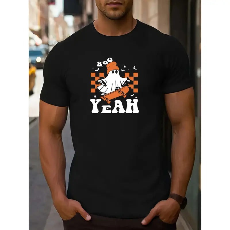 Stretch Fit, Men's Casual Sports Tee - Round Neck, Letter Print Design, Machine Washable - Perfect for Summer MADE IN USA