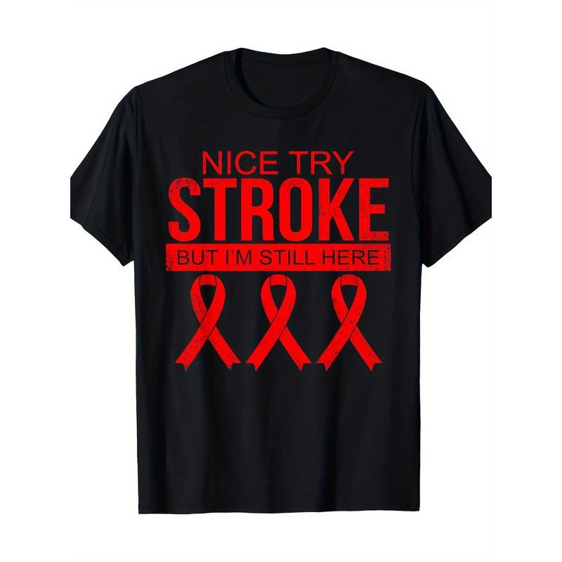Stroke Survivor Awareness T-Shirt - 100% Cotton, Breathable & Soft, Short Sleeve Crew Neck Tee for Men Made in USA