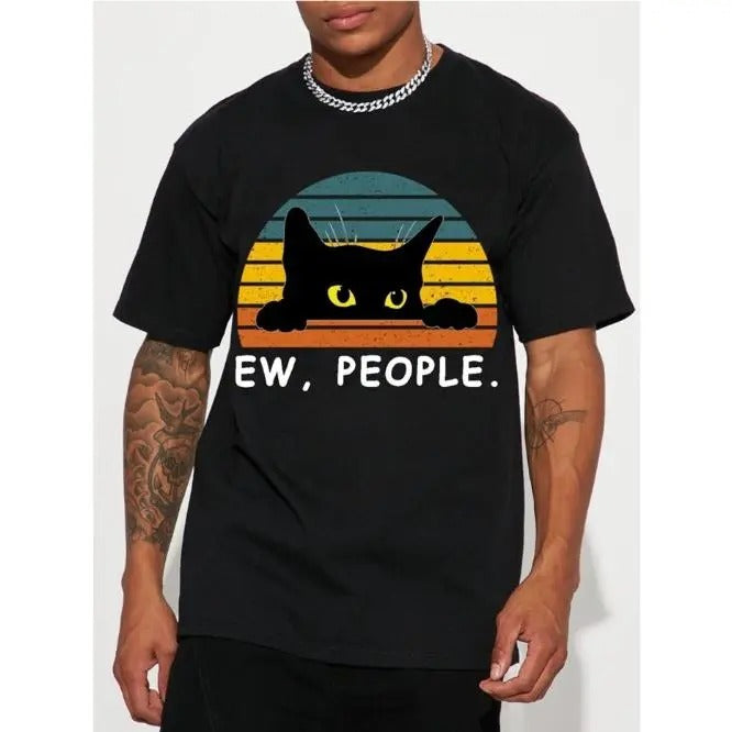 Stylish Black Cat Graphic Tee - Men's Casual Short Sleeve Crew Neck T-Shirts for Summer Holiday Gift - Hip Hop Fashion, Comfortable, Breathable, Relaxed Fit Made in USAstyle{n002}2