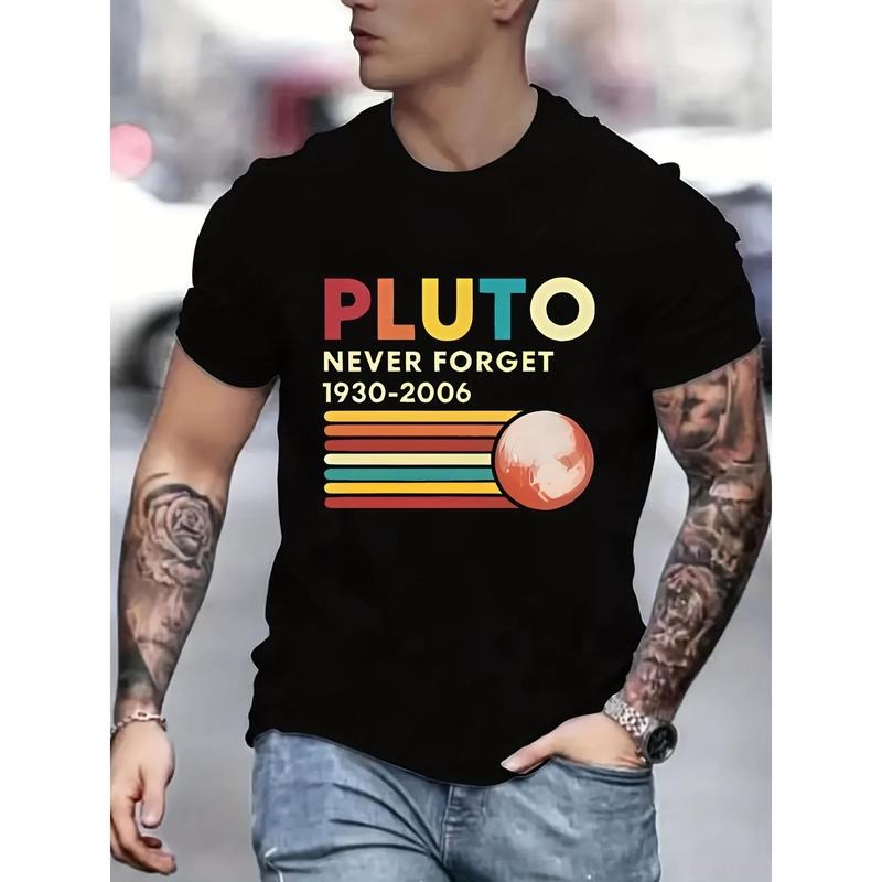 Stylish Pluto Graphic Print T-Shirt - Soft, Breathable, Slightly Stretchy Round Neck Tee for Men - Comfortable Casual Streetwear for Summer and Fall Seasons Made in USAstyle{n002}2