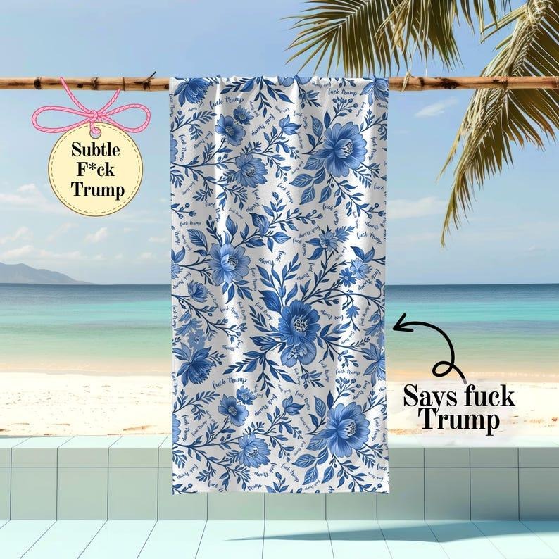Subtle Anti Trump Beach Towel Chinoiserie Fuck Trump Floral Beach Towel Hidden Fuck Trump Feminist Gift Anti Trumpism...