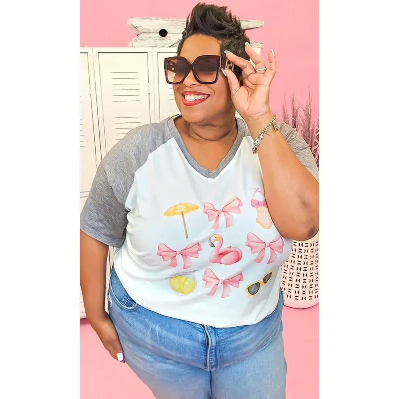 Summer Coquette Bows Graphic V-Neck