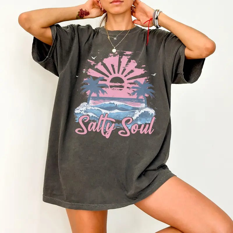 Summer Salty Soul Comfort Colors Shirt, Summer Shirt, Aesthetic Beach Shirt, Beach Vibes T-Shirt, Funny Sarcastic Mom, Summer Vibes, Mother's Day