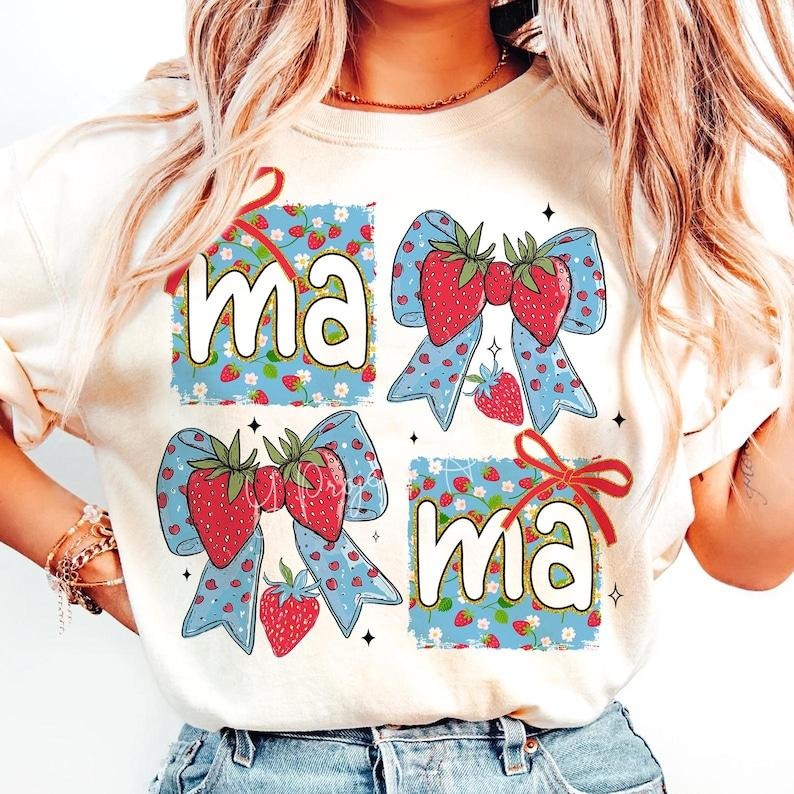 Summer Strawberry Mama Shirt Trendy Coquette Mama Mothers Day Mom DTF Transfer T-Shirt