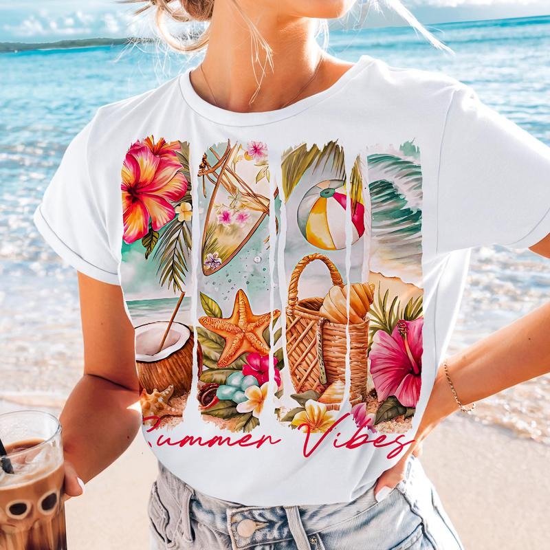 Summer Vibes Shirt, Tropical Beach Vacation Tee, Retro Summer Graphic T-Shirt, Coastal Lake Life Comfort Colors Tee