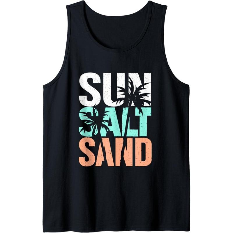 Sun Salt Sand Funny Summer Beach Vacation Palm Lover Tank Top Made in USA