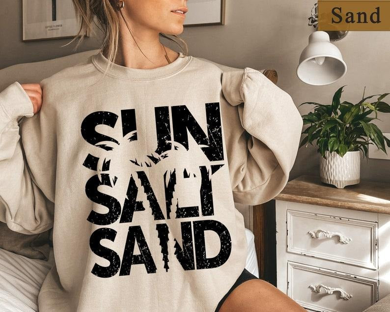 Sun Salt Sand Shirt, Summer Shirts For Women, Palm Tree Shirt, Beach Hoodie, Girls Trip Shirts, Summer Vacation Tee, Summer Vibes Sweatshirt
