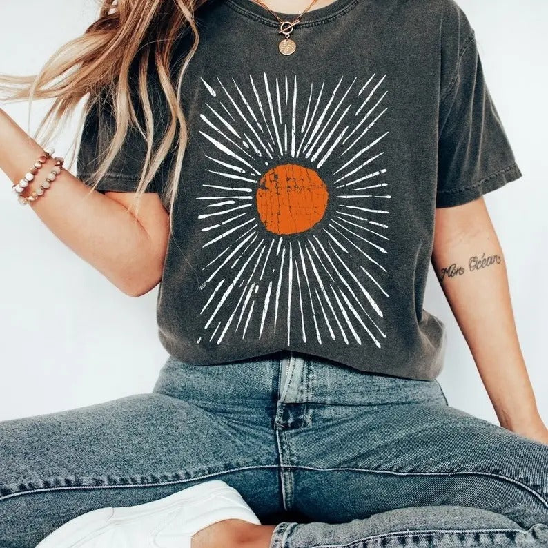 Sunburst Vintage , Garment Dyed, Boho, Oversized, Vintage Tshirt, Spring Clothing