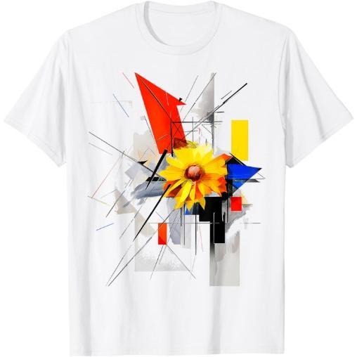 Sunflower Art Abstract Polygon Flower Graphic Sunflower T-Shirt Made in USA