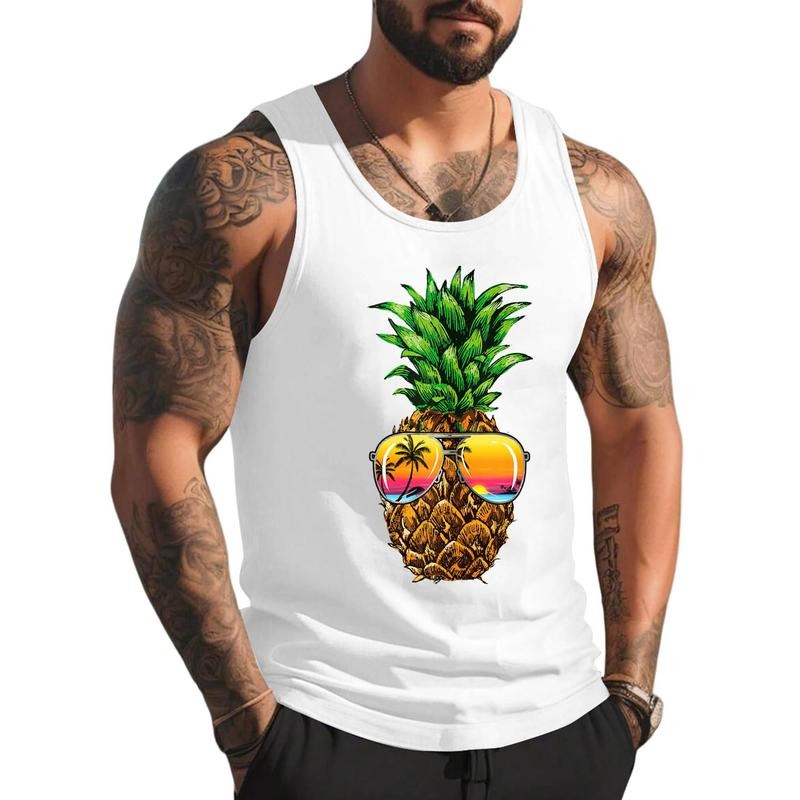 Sunglasses Pineapple Aloha Hawaii Luau Hawaiian Vacation Tee Unisex Tank Top, Cotton, Size S-3XL