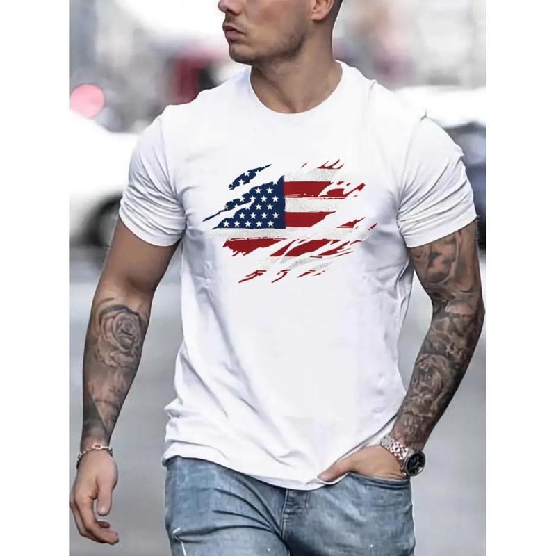 Super-Soft Stretch Mens American Flag T-Shirt - Bold Graphic Design, Ideal for Summer, Trendy Casual Style Made in USA