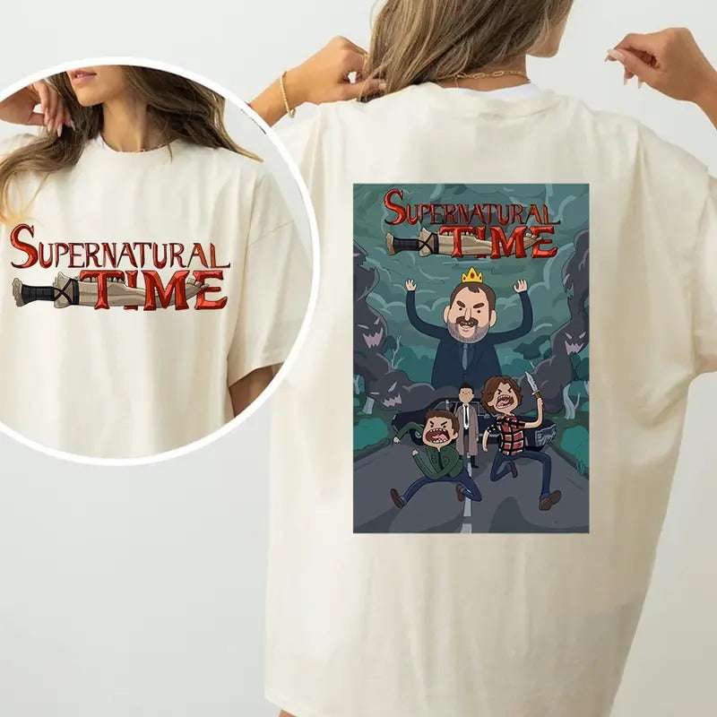 Supernatural x Adventure Time T Shirt, Supernatural T Shirt, Gift For Woman and Man Unisex T-Shirt Sweatshirt Hoodie Casual Cotton