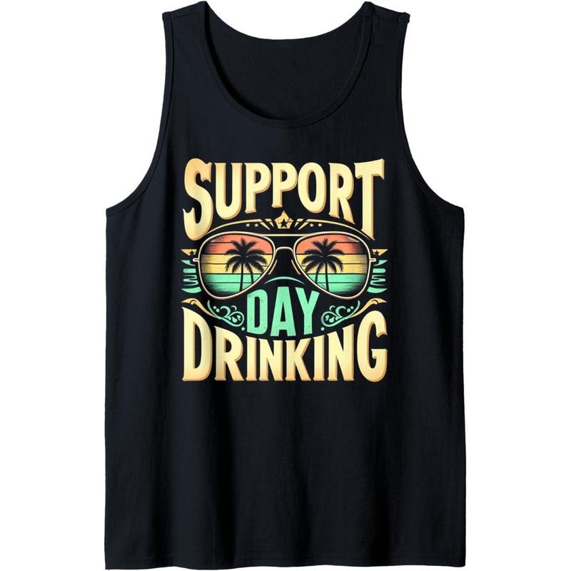 Support Day Drinking Funny Summer Beach Vacation Vintage Tank Top Made in USA