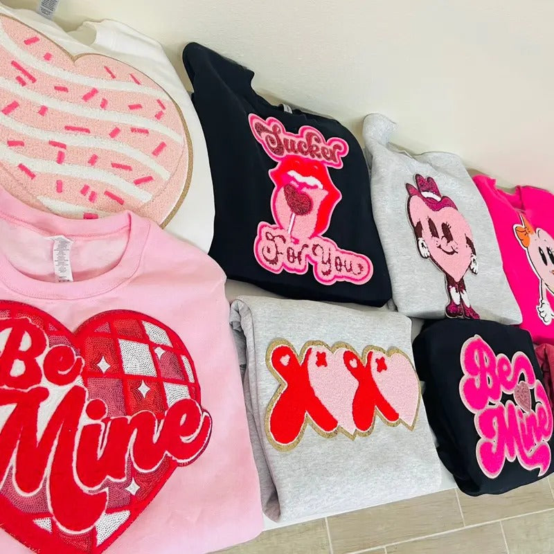 Surprise Valentines Day Chenille Patch Sweatshirt