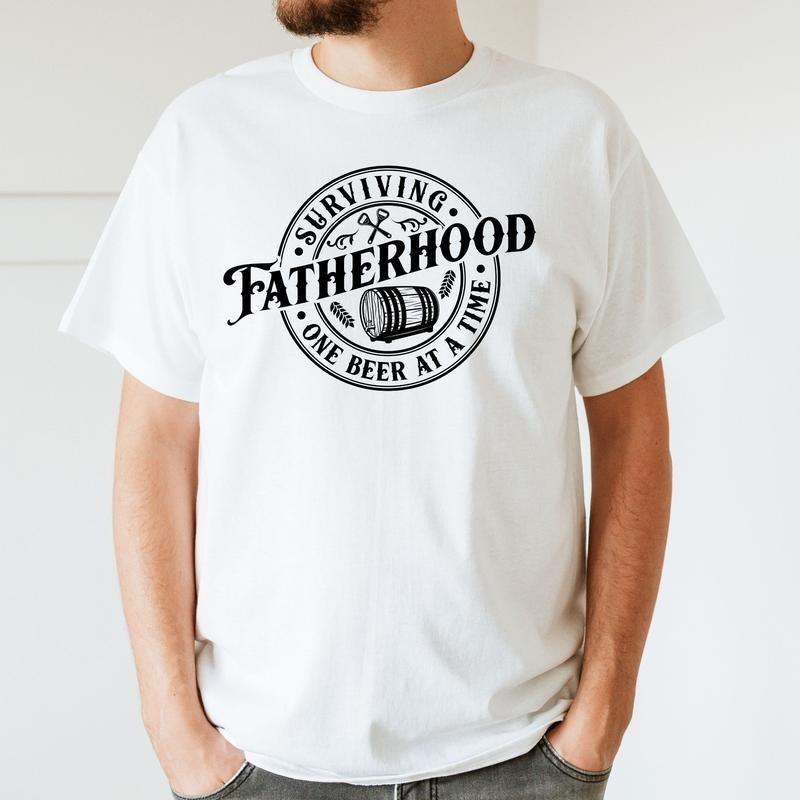 Surviving Fatherhood One Beer At A Time Shirt -funny Dad Shirt-skeleton Dad -husband Gift Tee-fatherhood Tee- Birthday Dad Gift-gift For Dad TK43GN