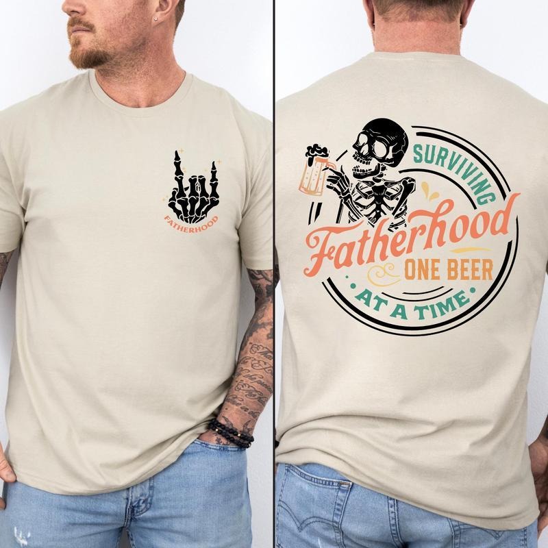 Surviving Fatherhood One Beer at a Time Shirt Father's Day Funny Birthday Shirt Gift For Dad Cotton Graphic Menswear, Fathers Day Gift, Tee Casual Top