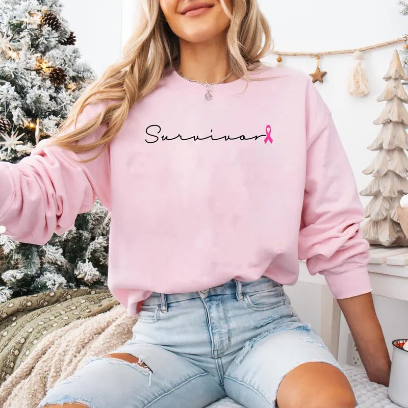 Survivor Breast Cancer Awareness Sweatshirt, Breast Cancer Fighter Sweatshirt, Breast Cancer Awareness Sweatshirt, Cute Pink Ribbon Sweatshirt, Breast Cancer Shirt