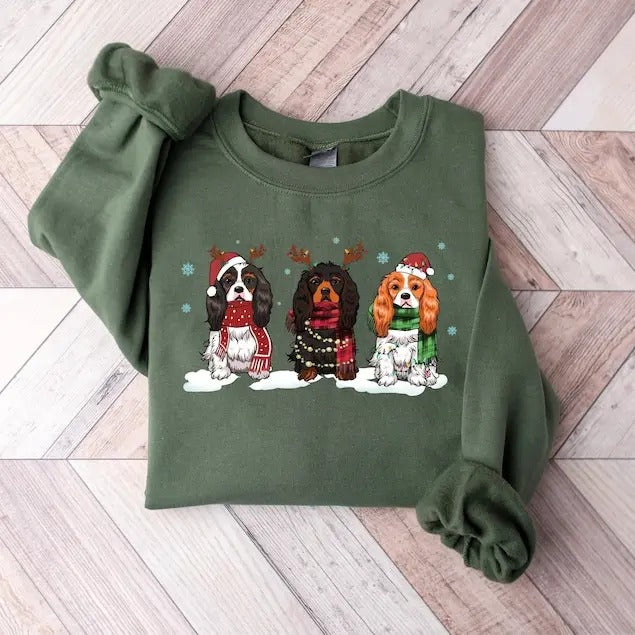Cavalier King Charles Spaniel Christmas Sweatshirt, Christmas Dog Cotton T-shirt/Sweatshirt for Women - Unisex Style - Womenswear, Top
