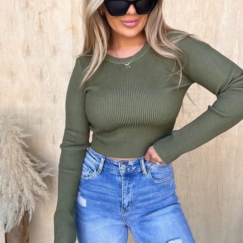 Sweet Wonder Olive Cropped Sweater Top